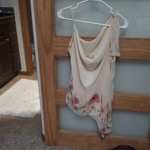 Cream Asymmetrical Sleeveless Blouse